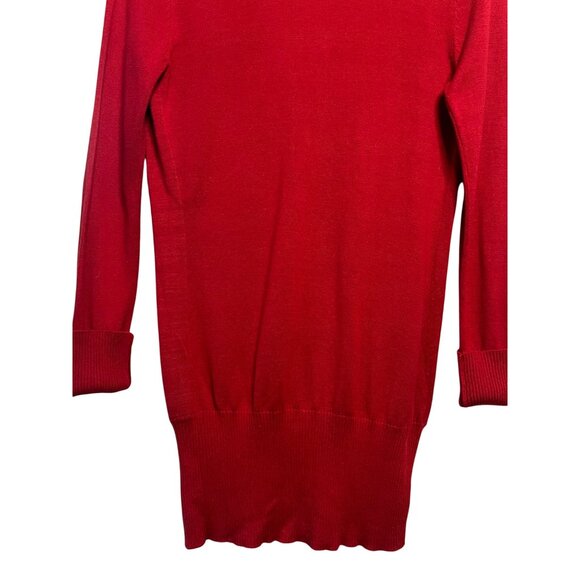 Candies Women Red Shaw Cable Tight Knit Neck Cardigan Buckle M Long Cotton Blend - Picture 10 of 14